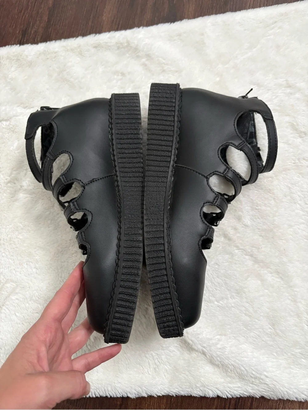 T.U.K. TUKskin Strap Pointed Mary Jane Creeper Black Women US 9
